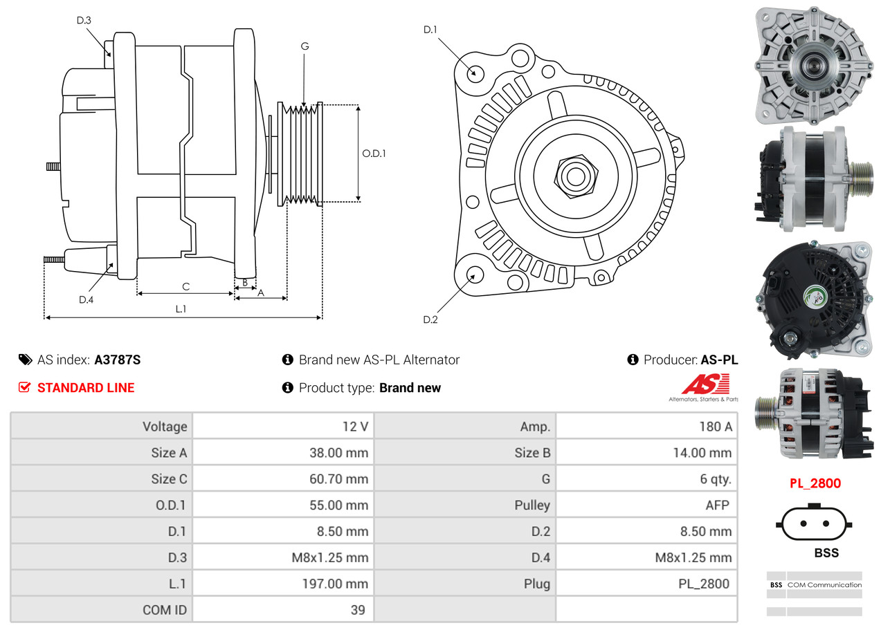 AS-PL Dynamo / Alternator A3787S