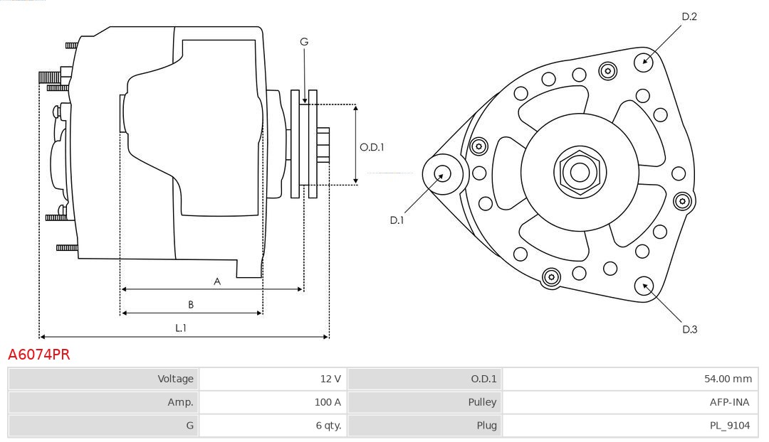 AS-PL Alternator/Dynamo A6074PR