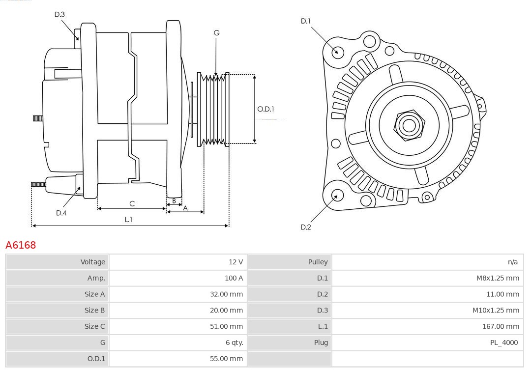 AS-PL Alternator/Dynamo A6168