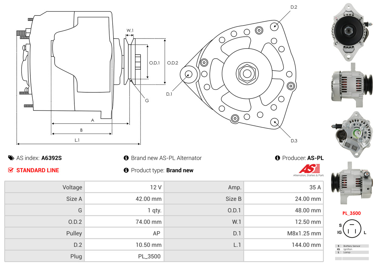 AS-PL Alternator/Dynamo A6392S
