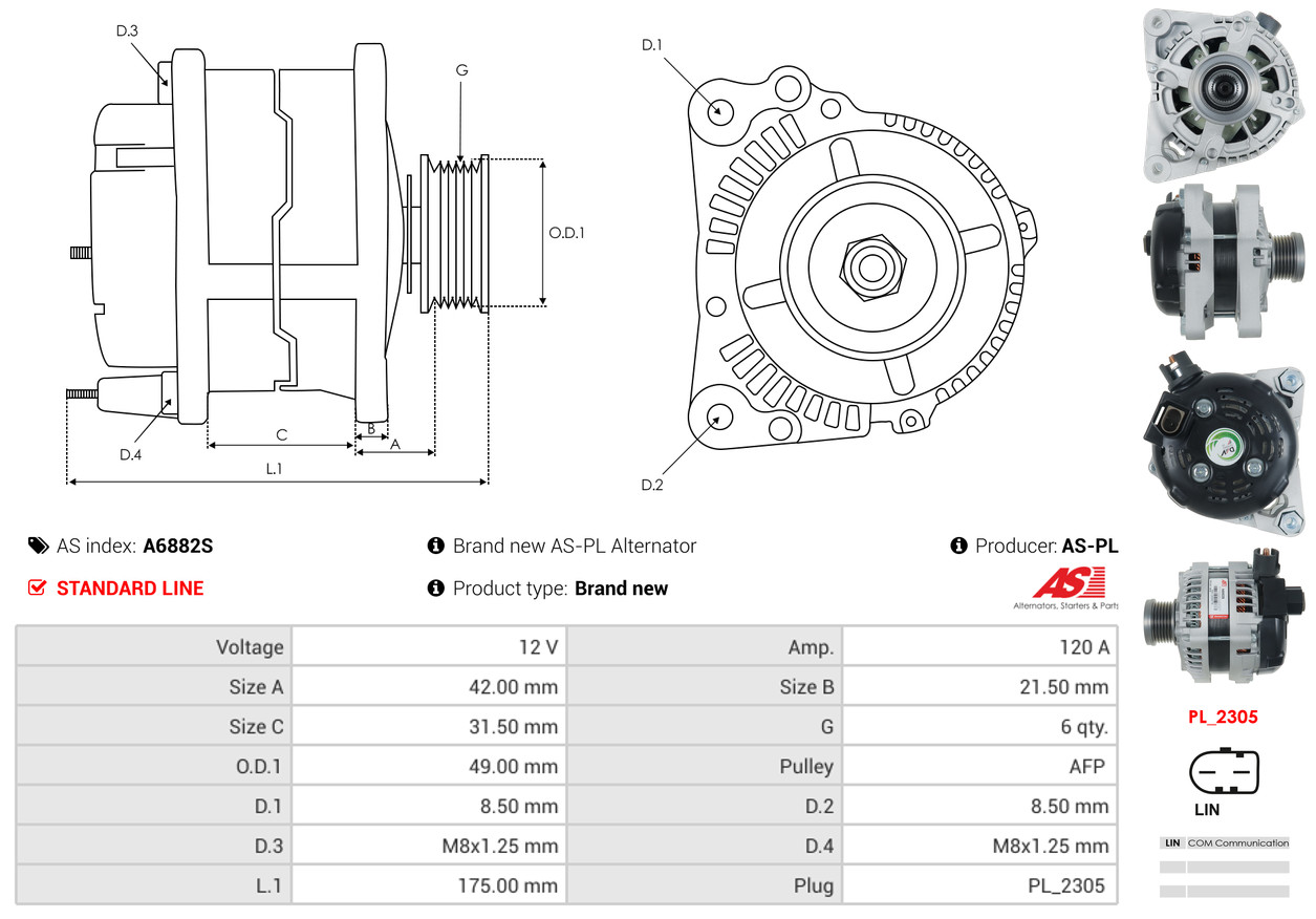 AS-PL Dynamo / Alternator A6882S