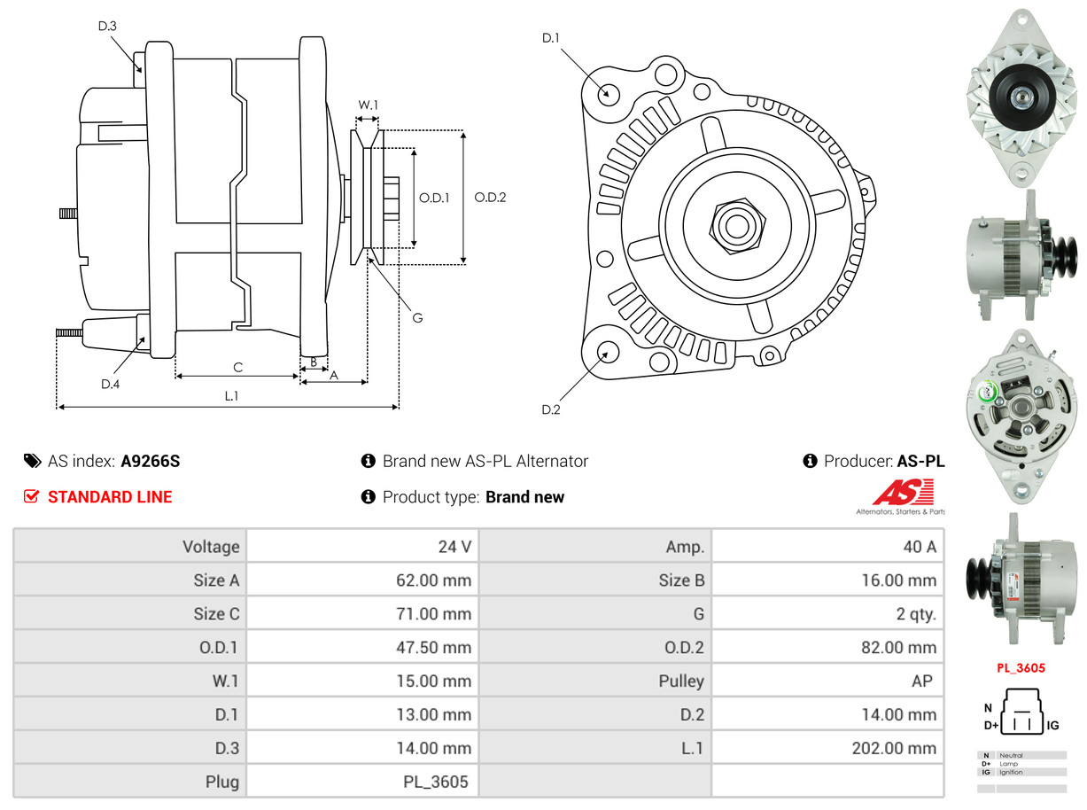 AS-PL Alternator/Dynamo A9266S