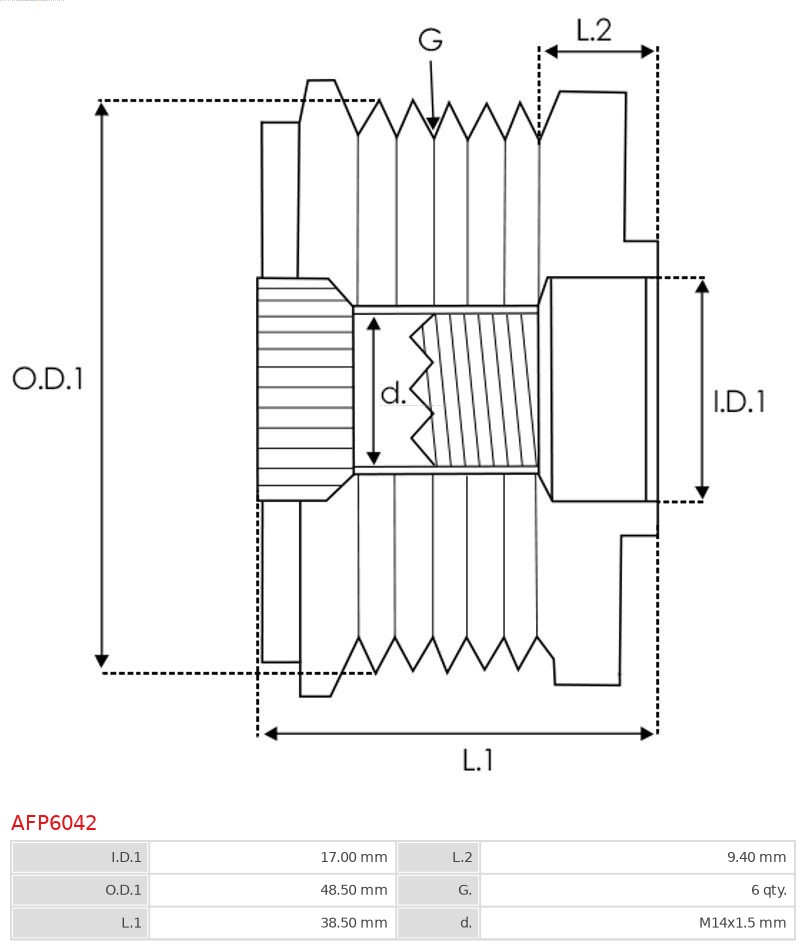 AS-PL Vrijloop koppeling dynamo AFP6042