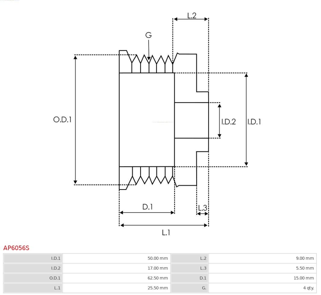 AS-PL Dynamo poelie (Riemschijf) AP6056S