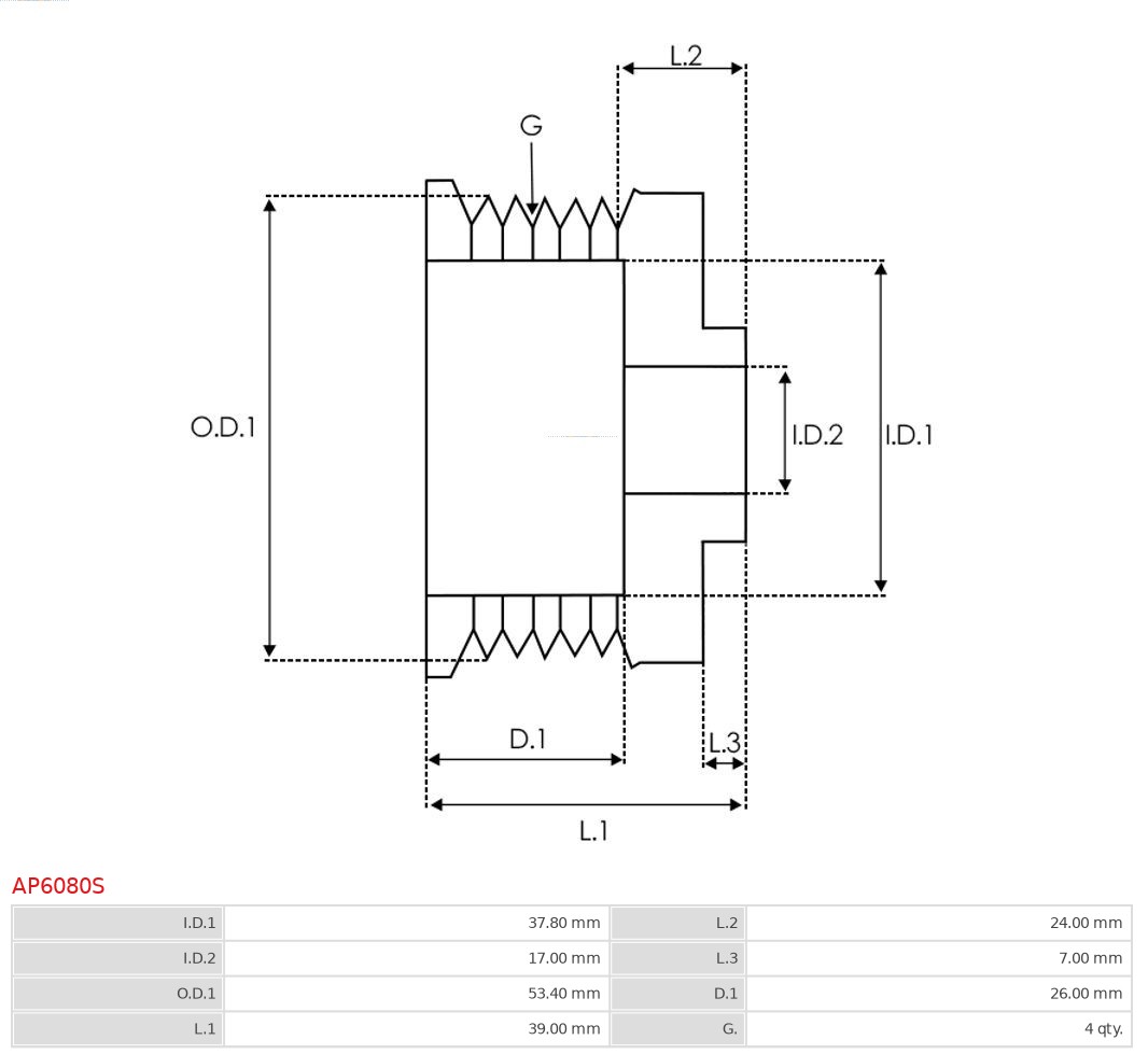 AS-PL Dynamo poelie (Riemschijf) AP6080S