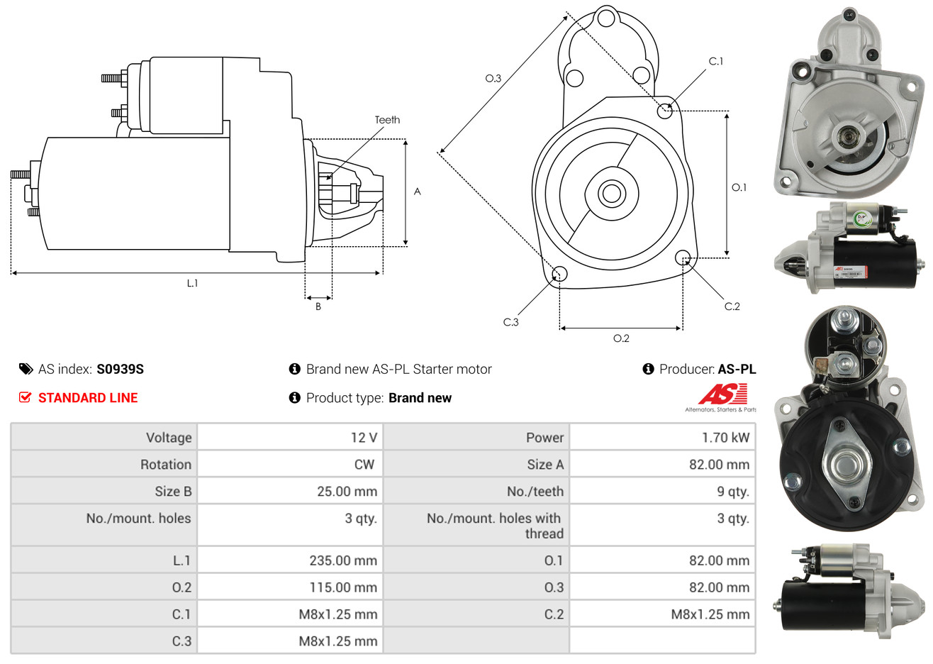 AS-PL Startmotor / Starter S0939S