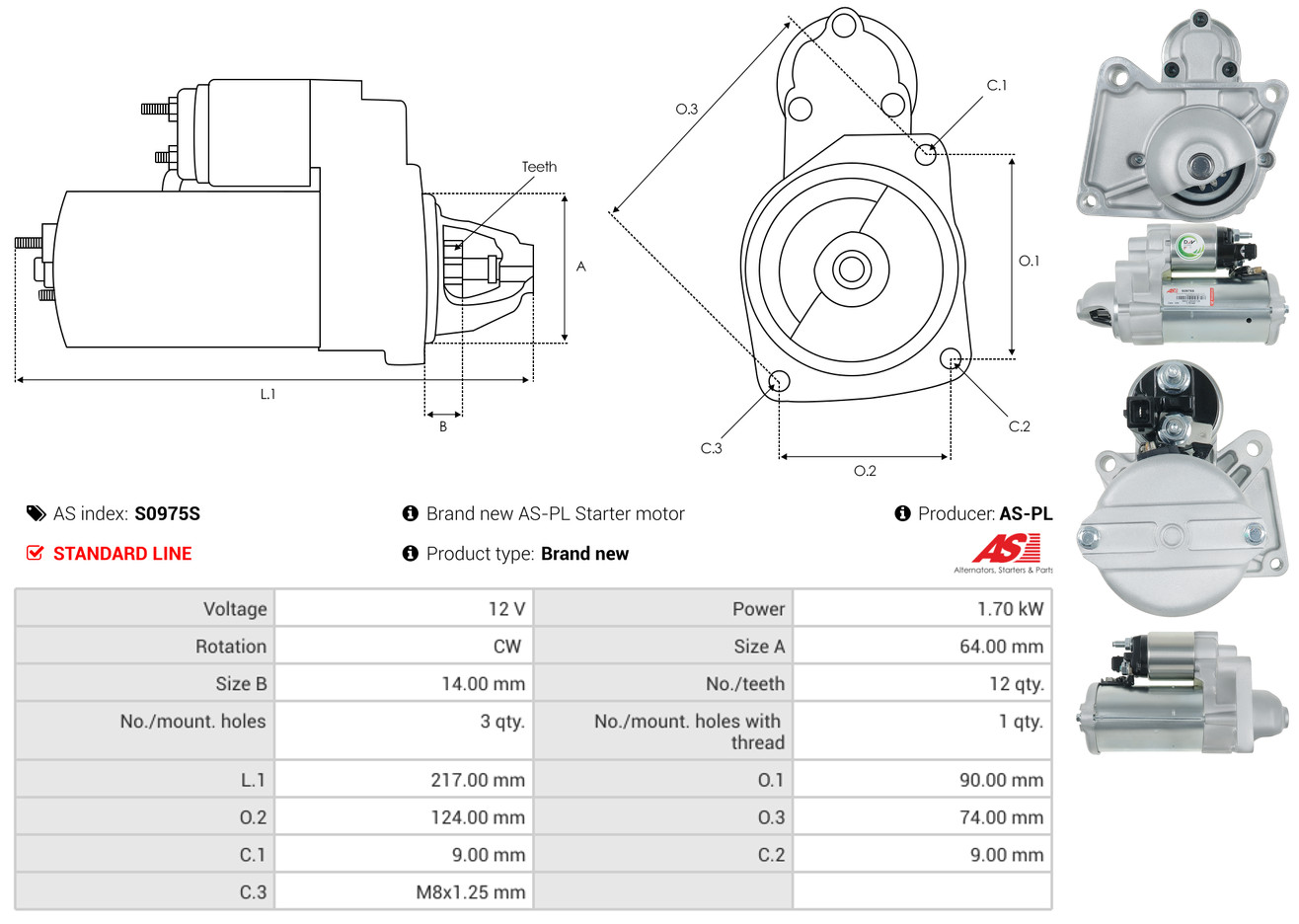 AS-PL Startmotor / Starter S0975S