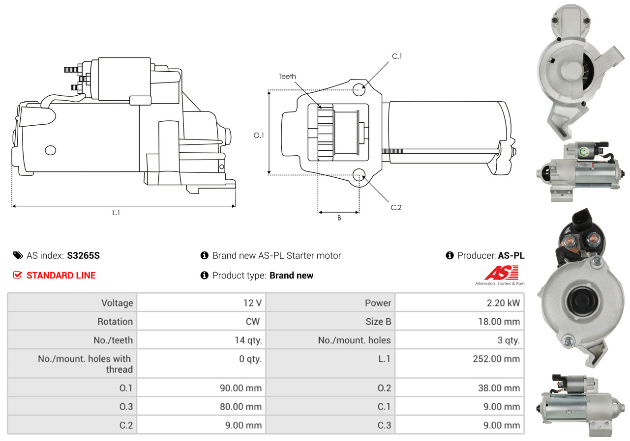 AS-PL Startmotor / Starter S3265S