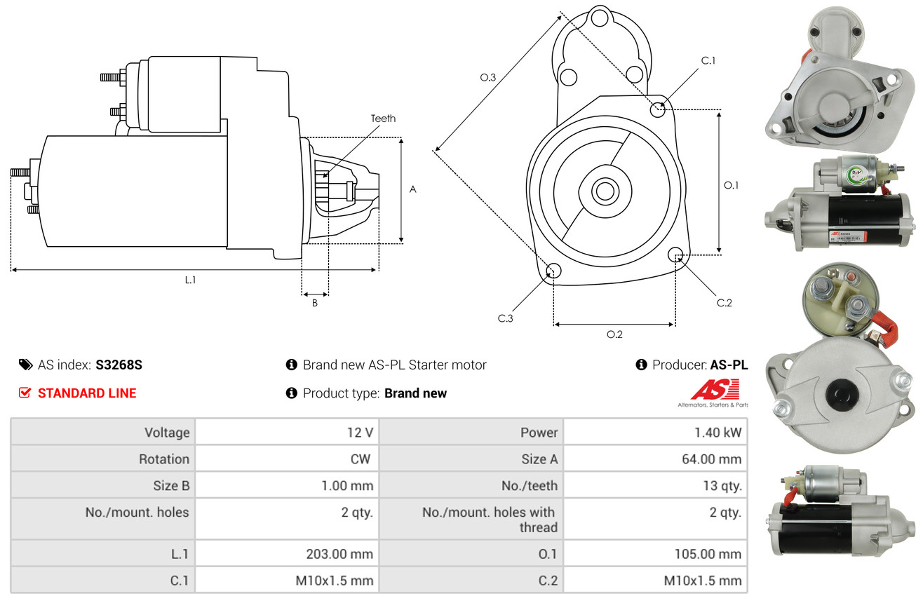 AS-PL Startmotor / Starter S3268S
