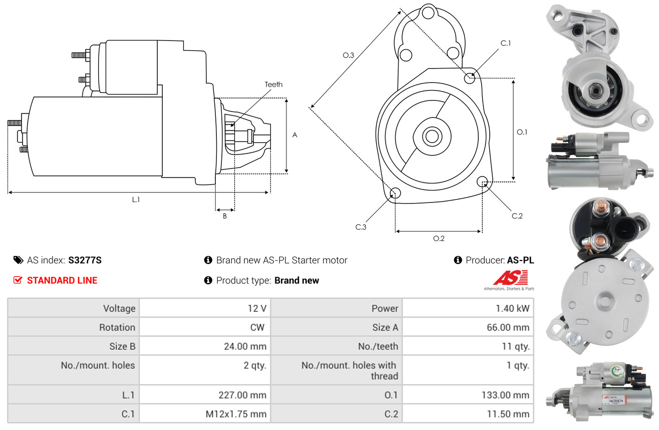 AS-PL Startmotor / Starter S3277S