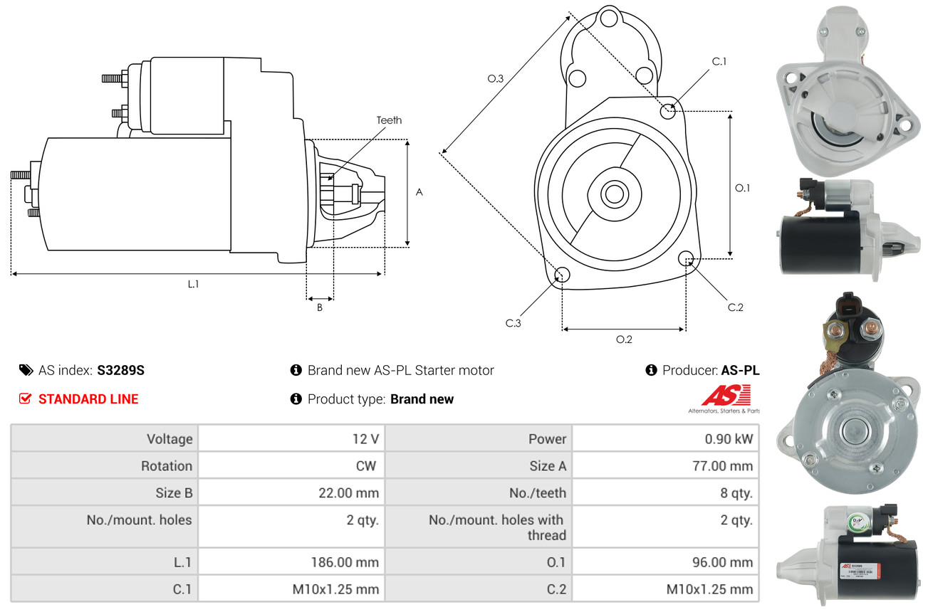 AS-PL Startmotor / Starter S3289S