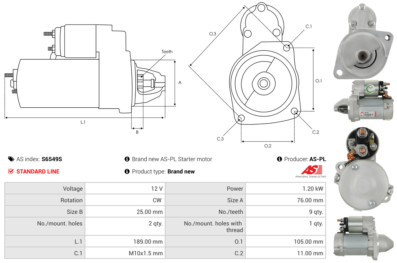 AS-PL Startmotor / Starter S6549S