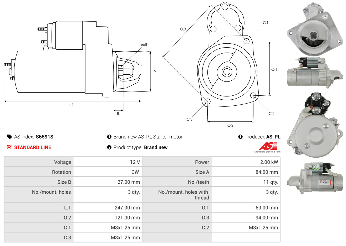 AS-PL Startmotor / Starter S6591S