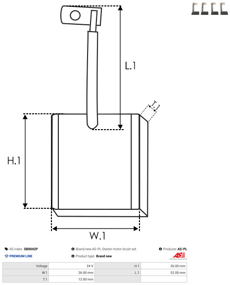 AS-PL Koolborstel, startmotor SB0042P