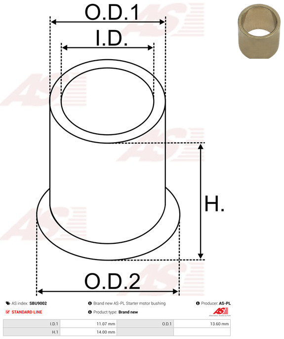 AS-PL Starteras lagerbus SBU9002
