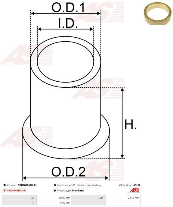 AS-PL Starteras lagerbus SBU9020(BULK)