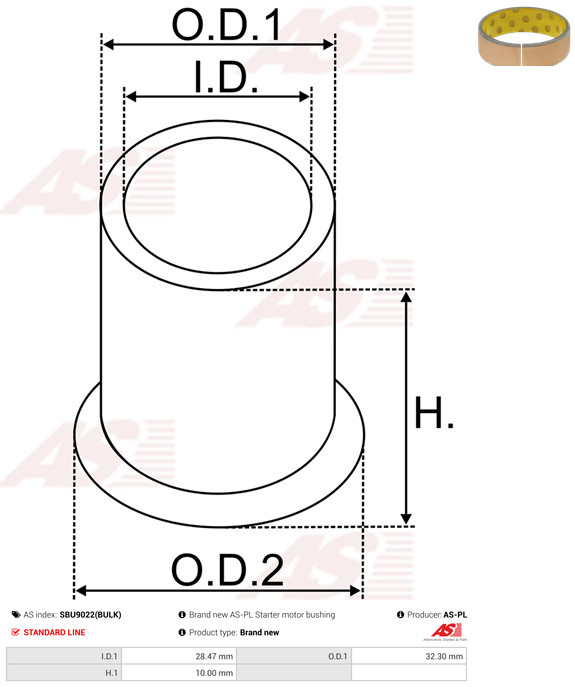 AS-PL Starteras lagerbus SBU9022(BULK)