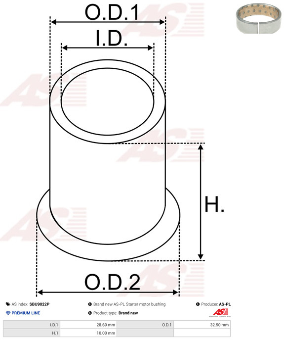AS-PL Starteras lagerbus SBU9022P
