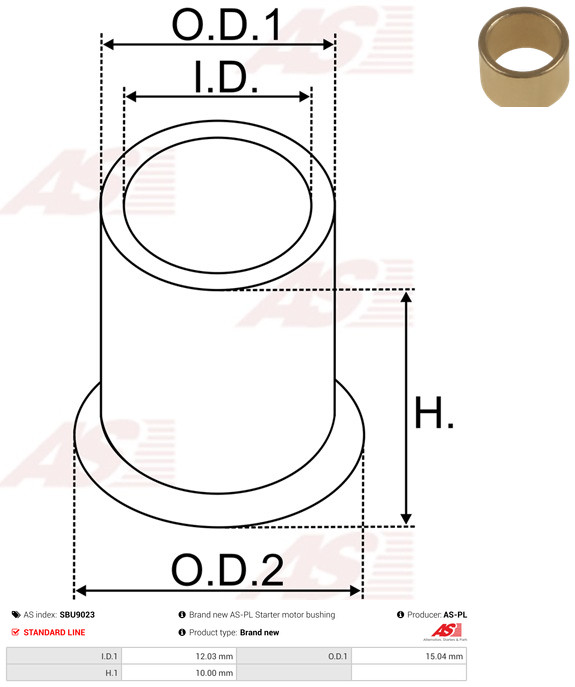 AS-PL Starteras lagerbus SBU9023