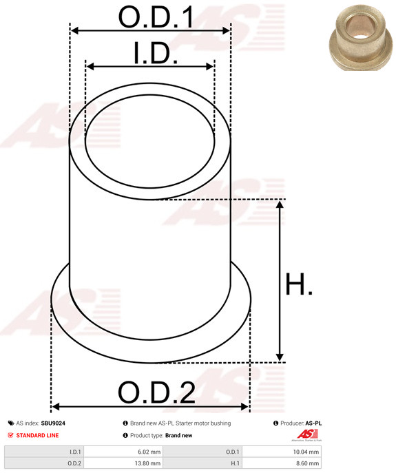 AS-PL Starteras lagerbus SBU9024