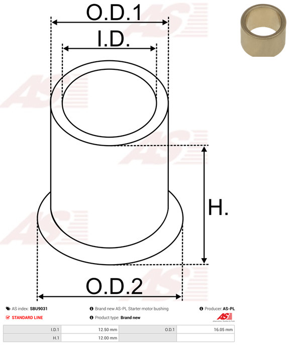 AS-PL Starteras lagerbus SBU9031