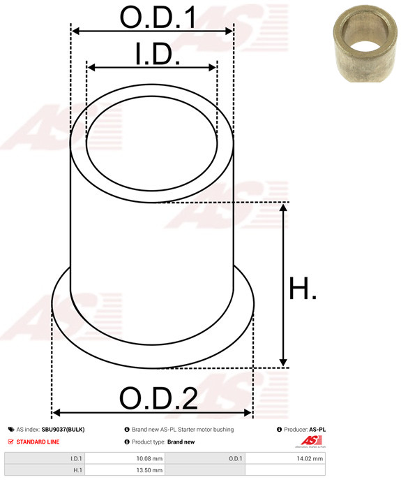 AS-PL Starteras lagerbus SBU9037(BULK)