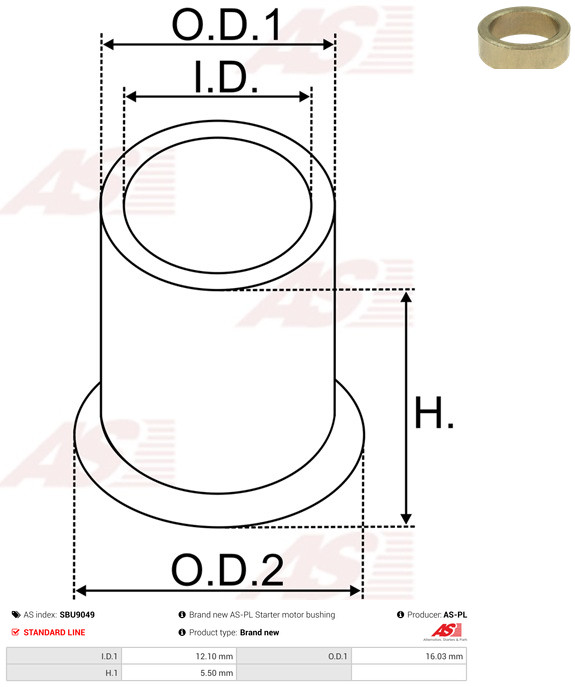 AS-PL Starteras lagerbus SBU9049