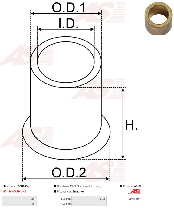 AS-PL Starteras lagerbus SBU9054