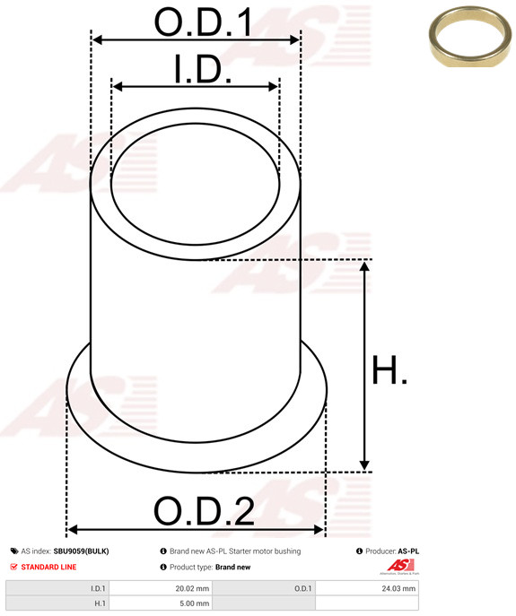 AS-PL Starteras lagerbus SBU9059(BULK)