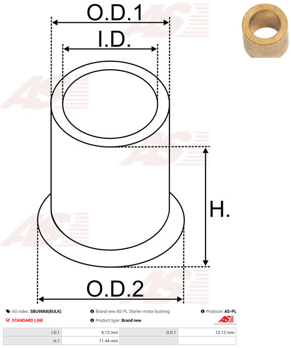 AS-PL Starteras lagerbus SBU9068(BULK)