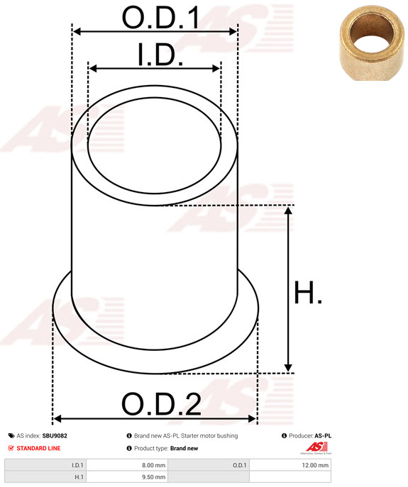 AS-PL Starteras lagerbus SBU9082