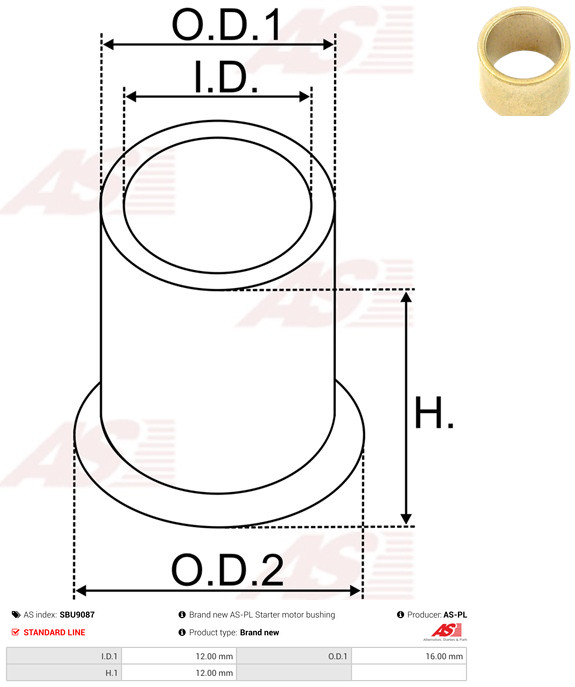AS-PL Starteras lagerbus SBU9087