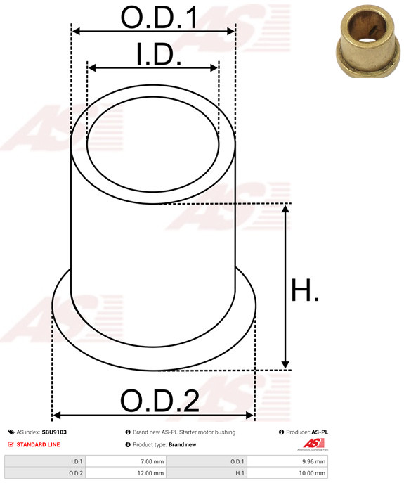 AS-PL Starteras lagerbus SBU9103