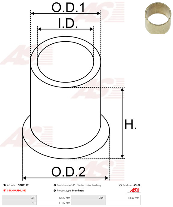AS-PL Starteras lagerbus SBU9117