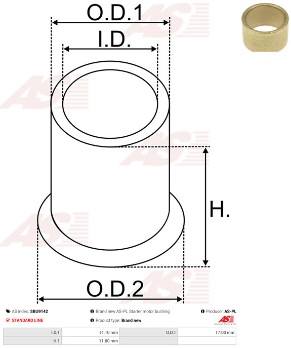 AS-PL Starteras lagerbus SBU9142