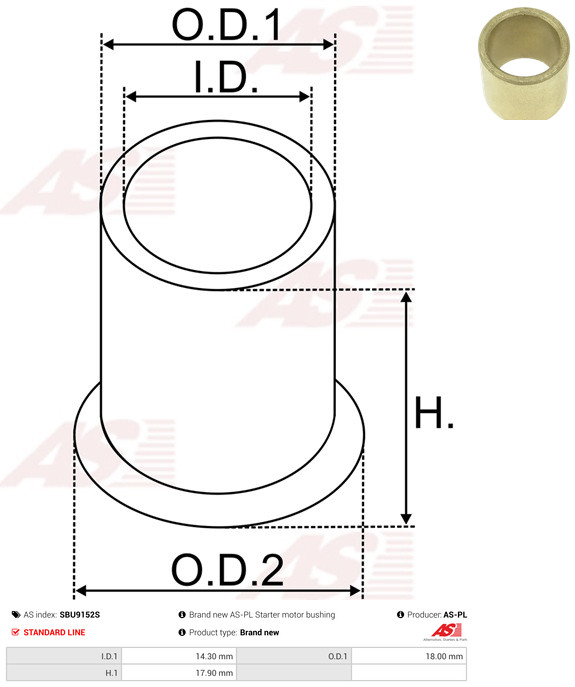 AS-PL Starteras lagerbus SBU9152S