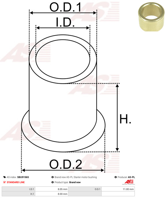 AS-PL Starteras lagerbus SBU9156S
