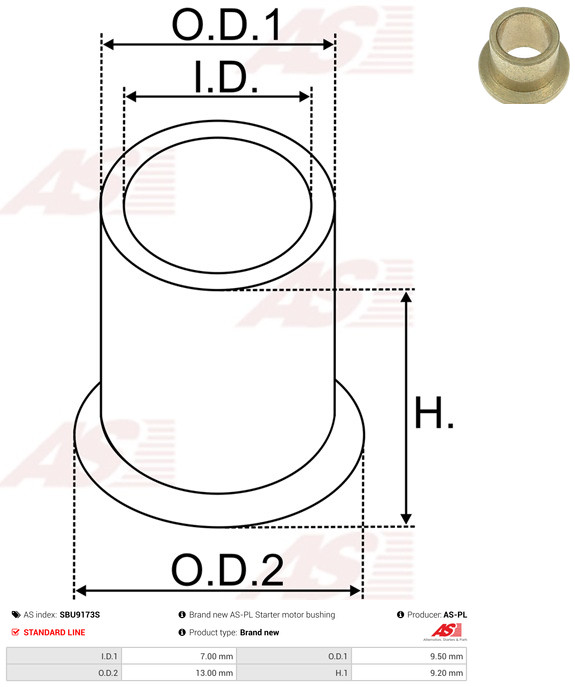 AS-PL Starteras lagerbus SBU9173S