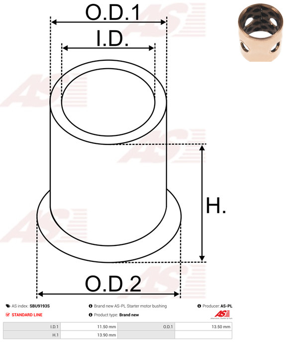 AS-PL Starteras lagerbus SBU9193S
