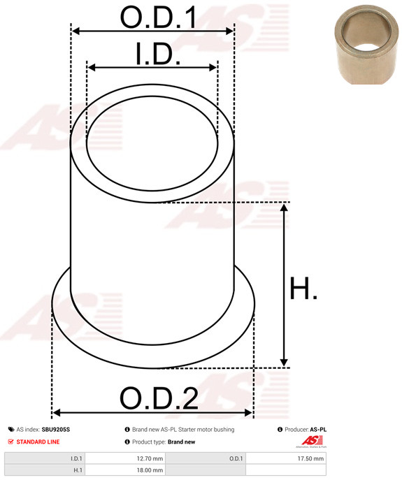 AS-PL Starteras lagerbus SBU9205S